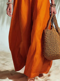 Women's Long Sleeveless Dress | U-Neck Maxi Linen Button Front