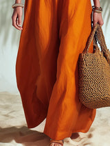 Women's Long Sleeveless Dress | U-Neck Maxi Linen Button Front