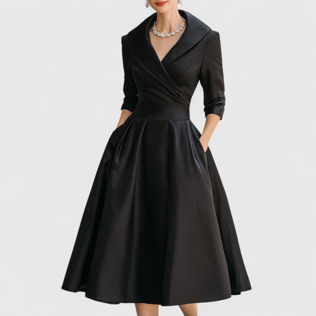 Women's Knee Length Cocktail Dress | Midi Wrap V Neck Satin