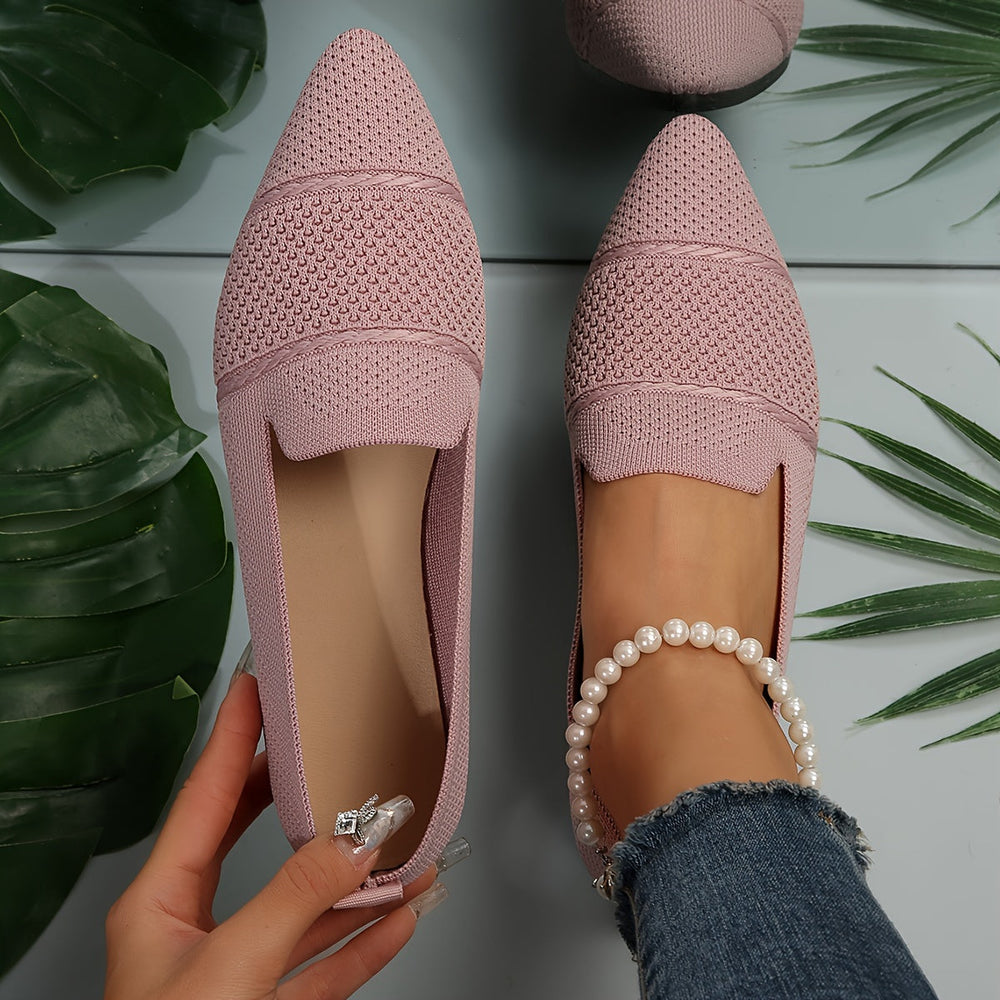 Women's Ballet Flats | Pointed Toe Knit Slip-On Flat Sole