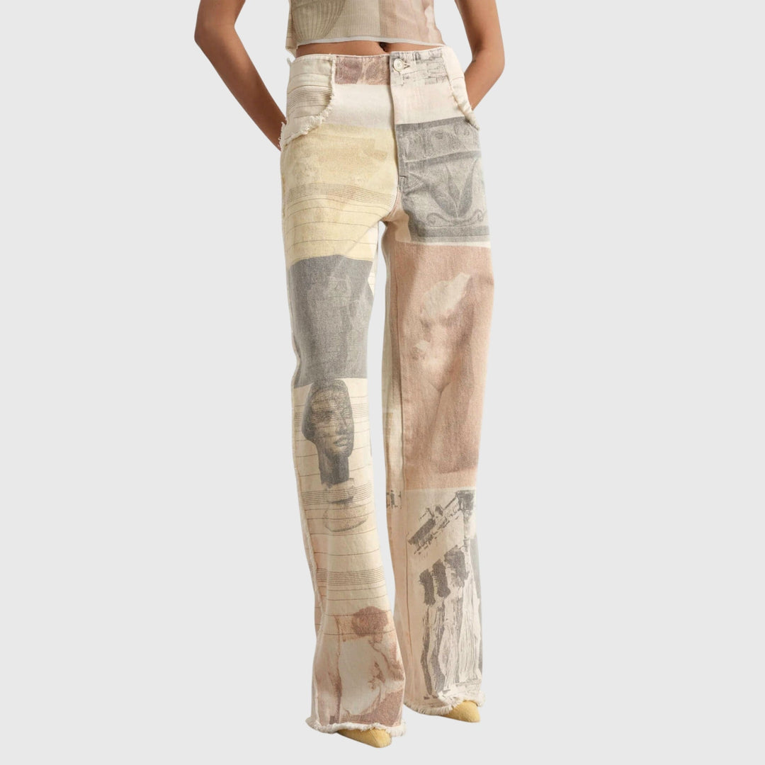 Women's Baggy Jeans | High Waist Wide Leg Raw Hem Denim Print