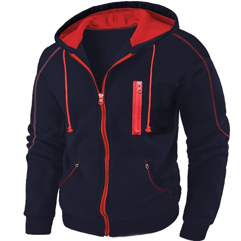 Men's Full-Zip Hooded Jacket | Hood Zip Pockets Drawstring