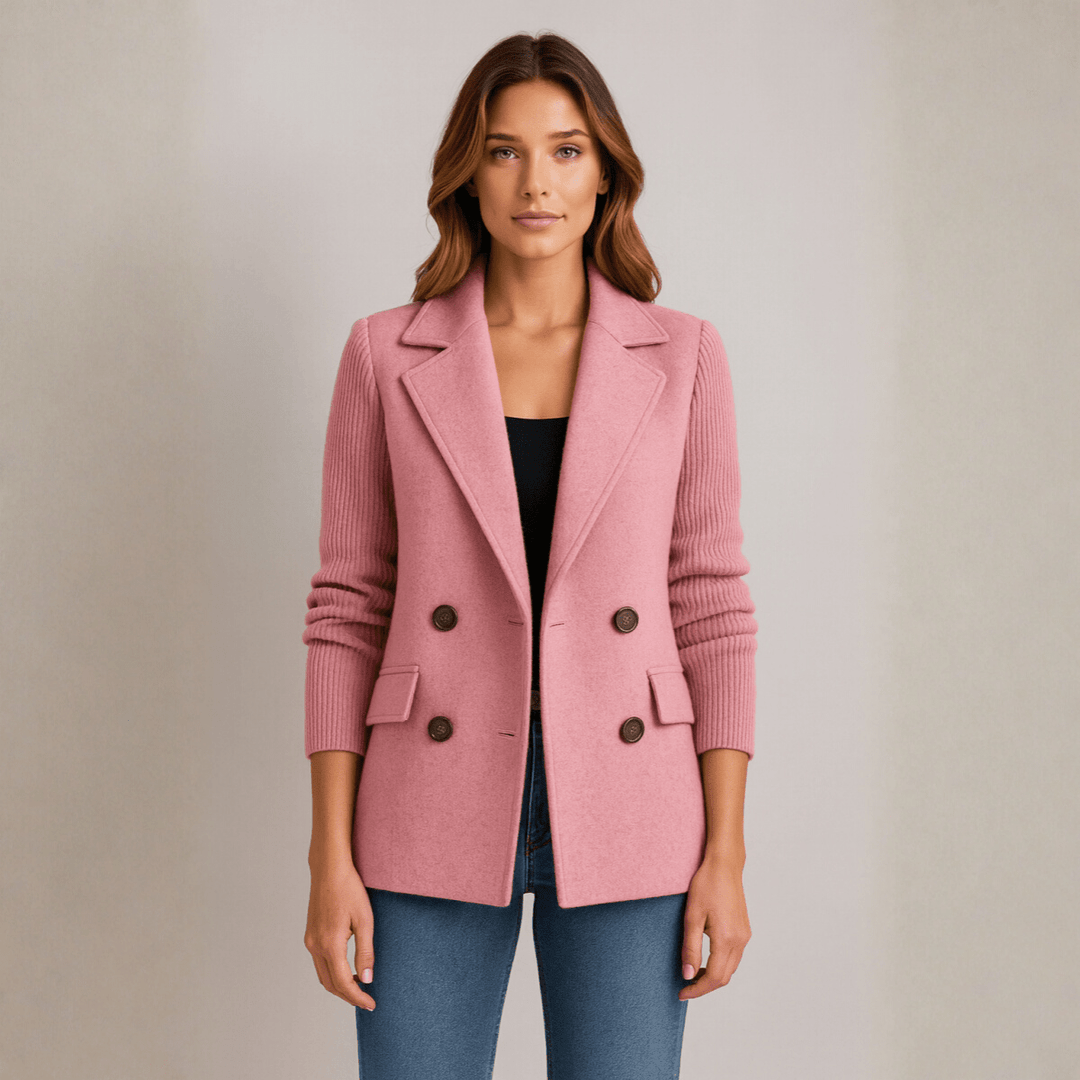 Women's Blazer | Notched Lapel Double Breasted Knit Sleeve