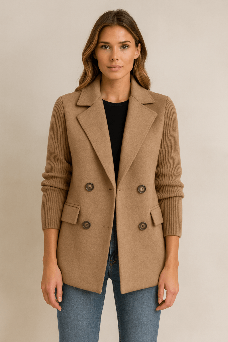 Women's Blazer | Notched Lapel Double Breasted Knit Sleeve