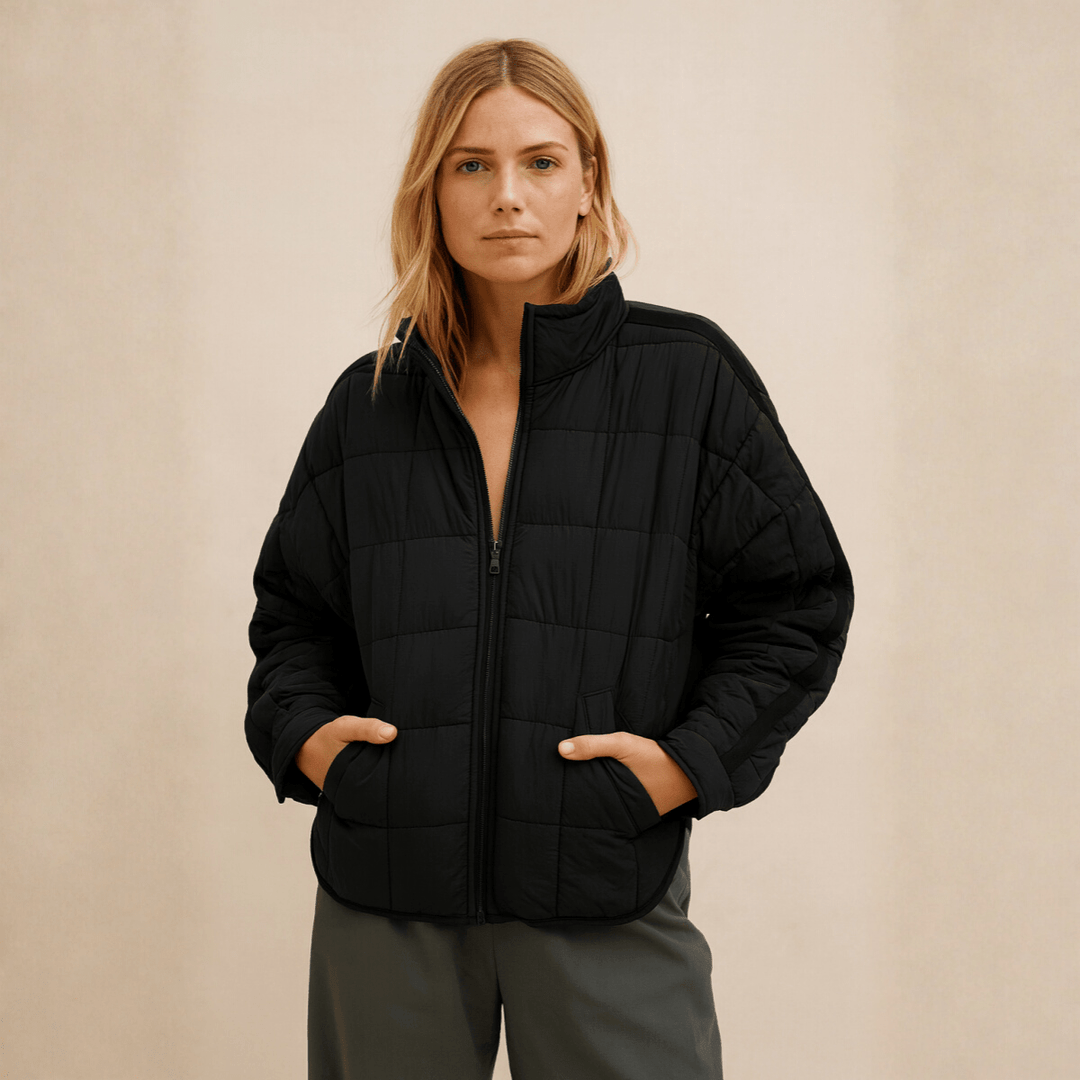 Women's Puffer Jacket | Quilted Zip Closure High Neck Relaxed Fit