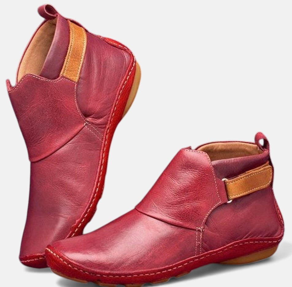 Women's Boots | Ankle Length Round Toe Slip-On Leather