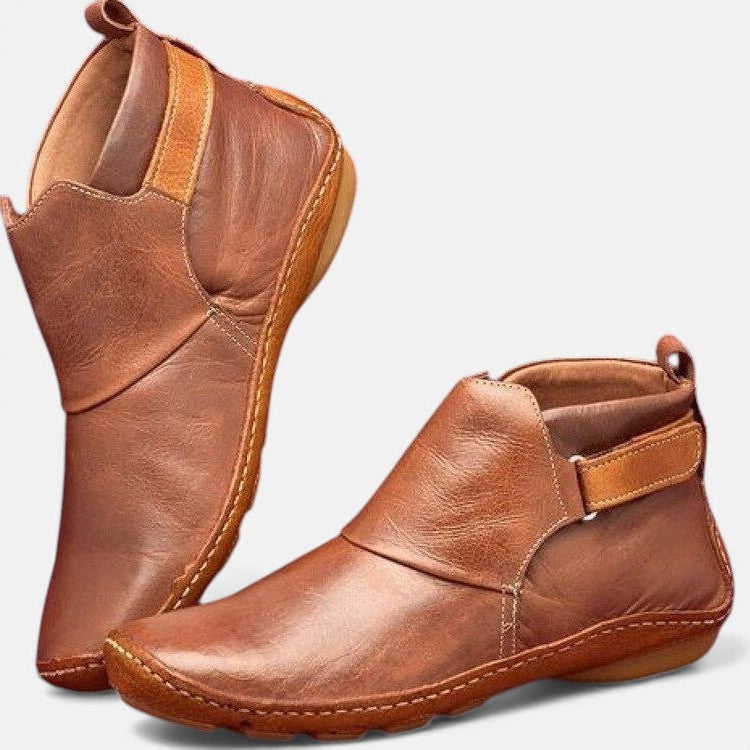Women's Boots | Ankle Length Round Toe Slip-On Leather