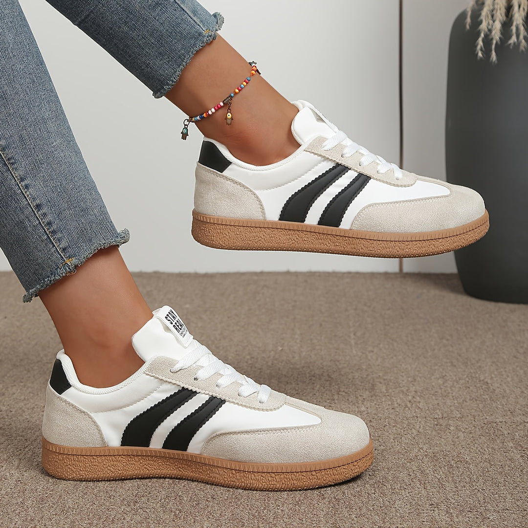 Women's Sneakers | Lace-Up Striped Suede Panel Gum Sole