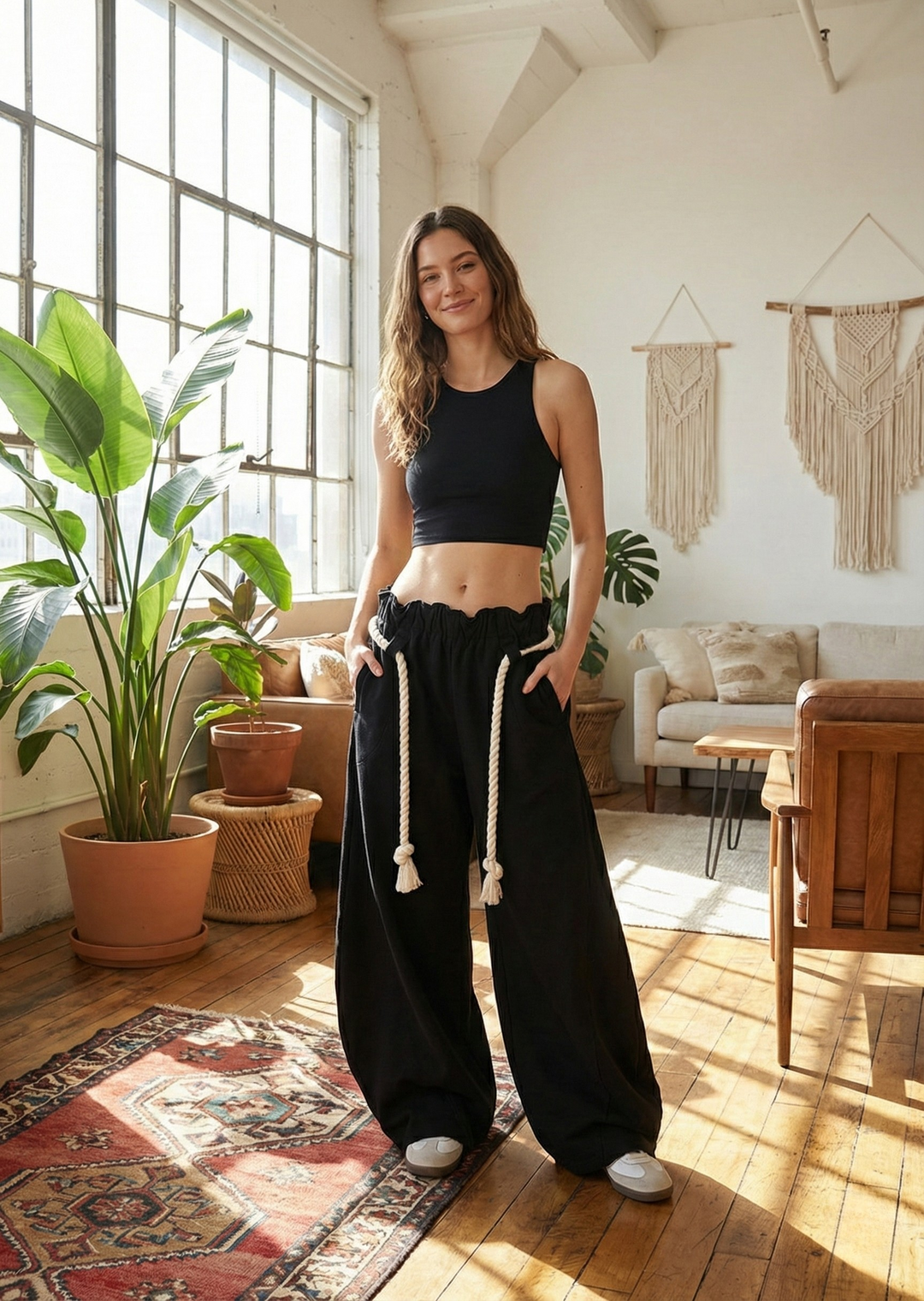 Women's Wide Leg Sweats | Barrel Silhouette Elastic Waist Rope Drawstring