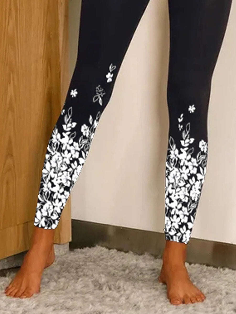 Women's Leggings | Floral Print Skinny Fit Elastic Waist Stretch
