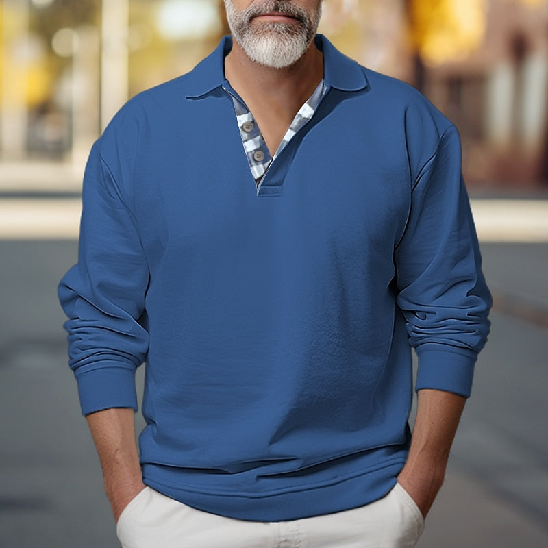 Men's Sweatshirt | Polo Collar Long Sleeve Buttoned Placket Knit