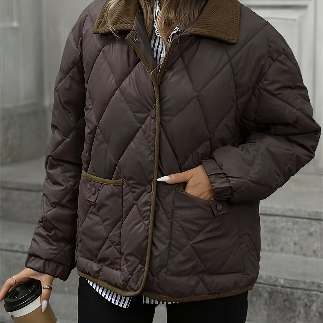 Women's Puffer Jacket | Diamond Quilted Collar Pockets