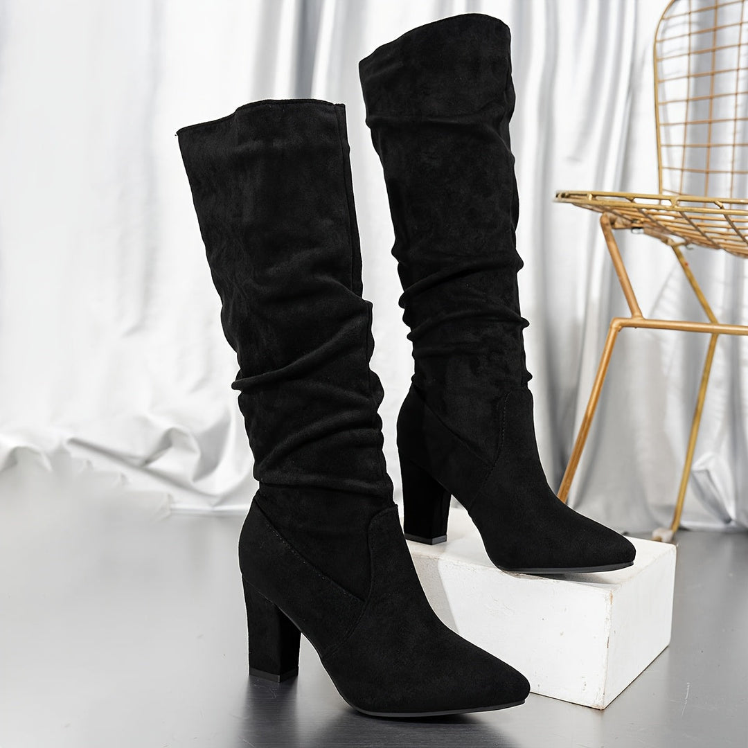 Women's Boots | Knee-High Slouch Pointed Toe Block Heel