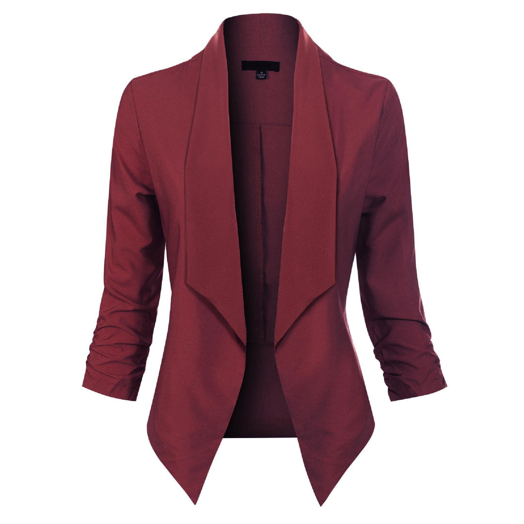 Women's Blazer | Open Front Draped Lapel Ruched Sleeve Cotton