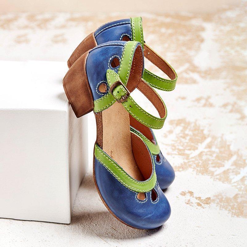 Women's Stiletto | T-Strap Buckle Closure Round Toe Low Heel