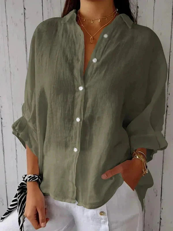 Clara | V-Neck Cotton Linen Blouse oaklynwear