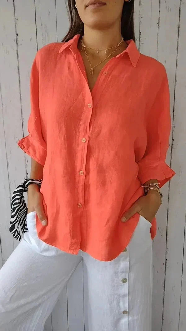Clara | V-Neck Cotton Linen Blouse oaklynwear
