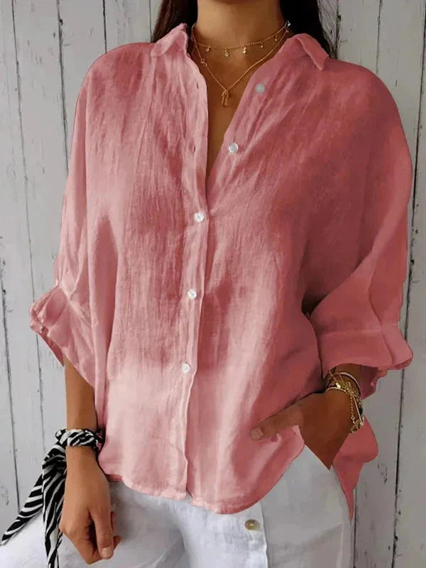 Clara | V-Neck Cotton Linen Blouse oaklynwear