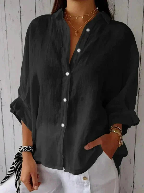 Clara | V-Neck Cotton Linen Blouse oaklynwear