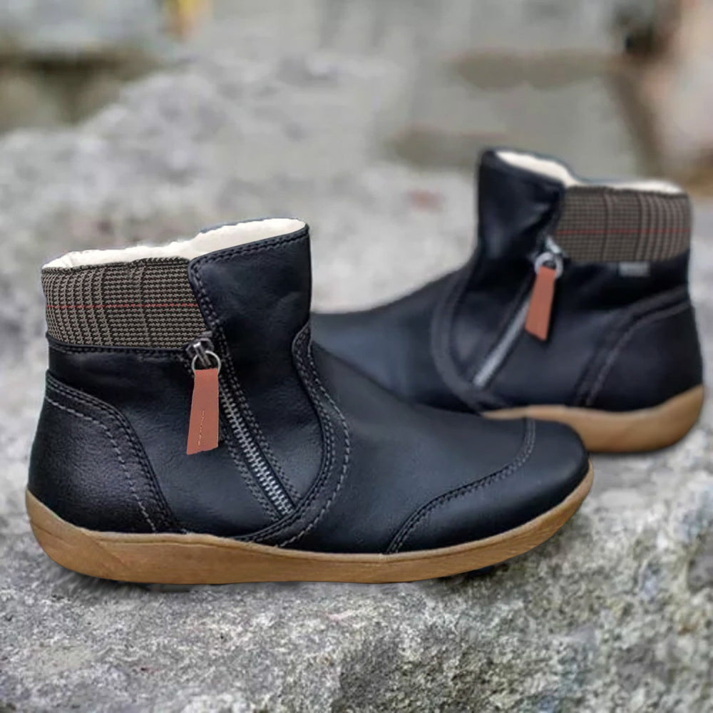 Women's Waterproof Boots | Ankle Height Knit Collar Zip Closure