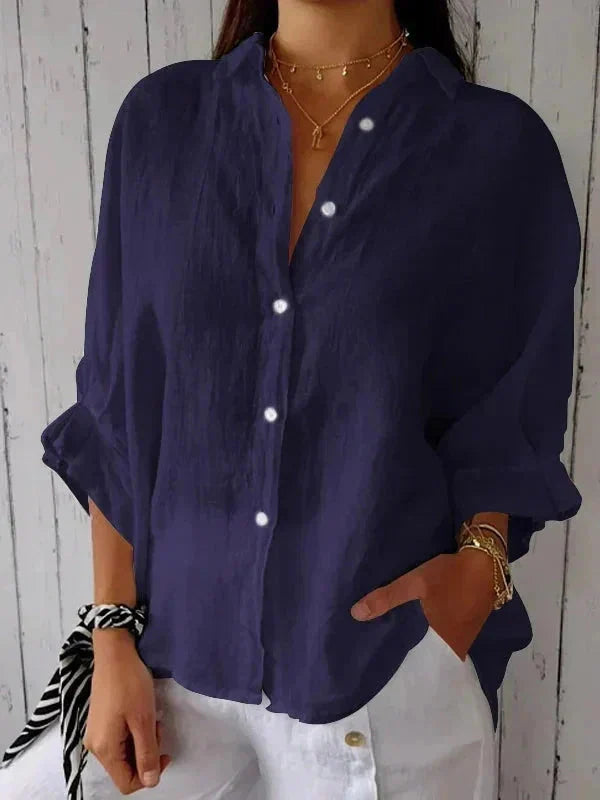 Clara | V-Neck Cotton Linen Blouse oaklynwear