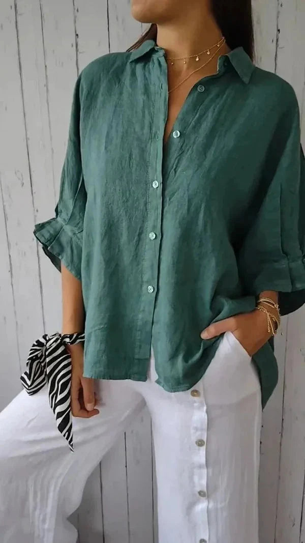 Clara | V-Neck Cotton Linen Blouse oaklynwear