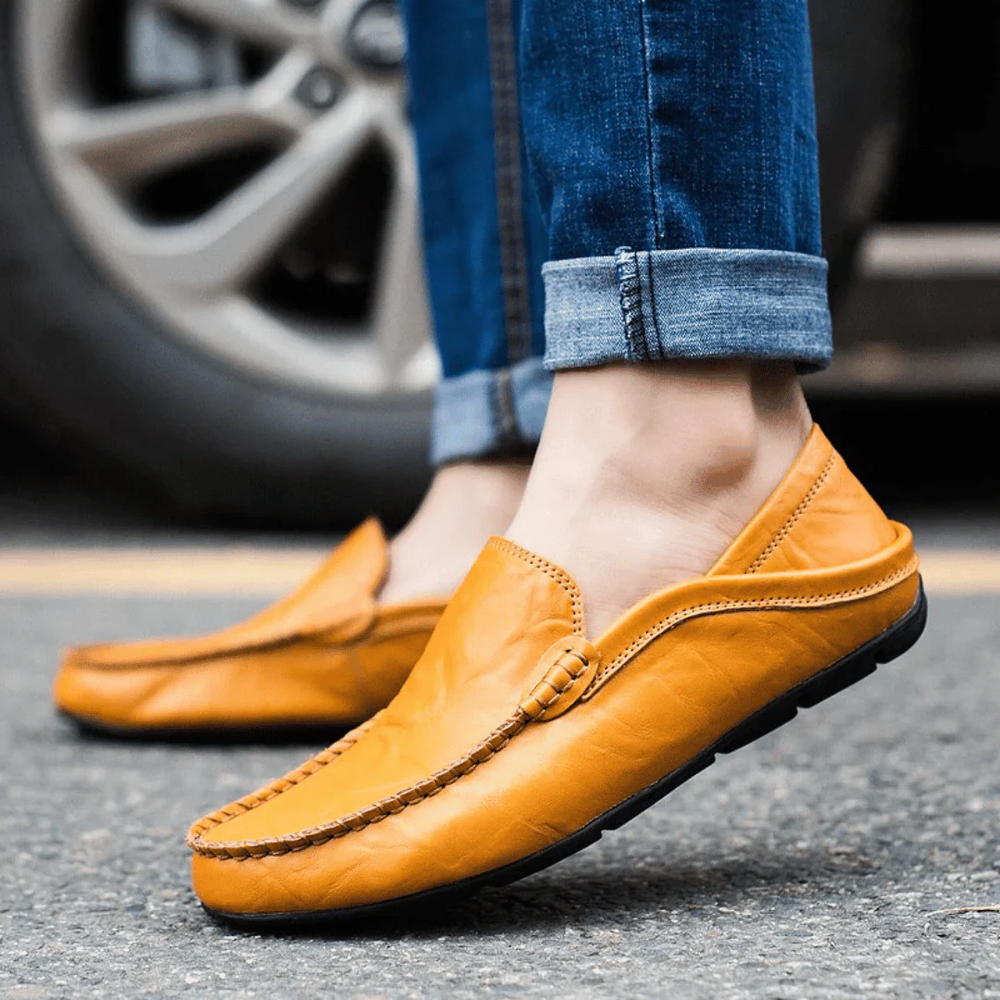 Men's Loafer Shoe | Leather Round Toe Slip On Rubber Sole