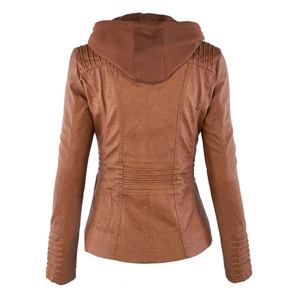 Women's Leather Jacket | Hooded Zip Closure Slim Fit Faux Leather