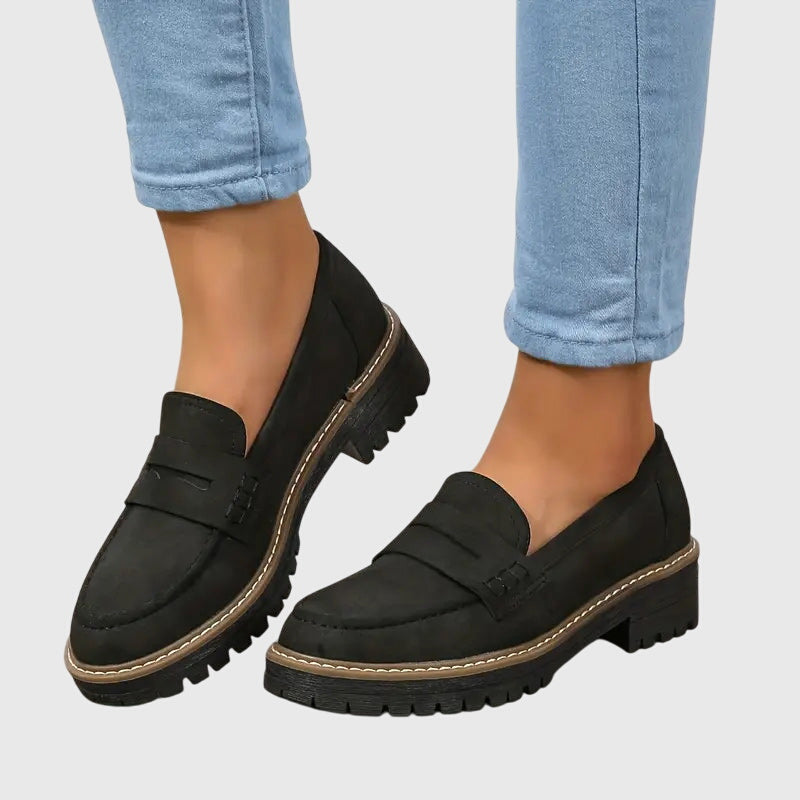Women's Loafers | Round Toe Suede Penny Strap Lug Sole