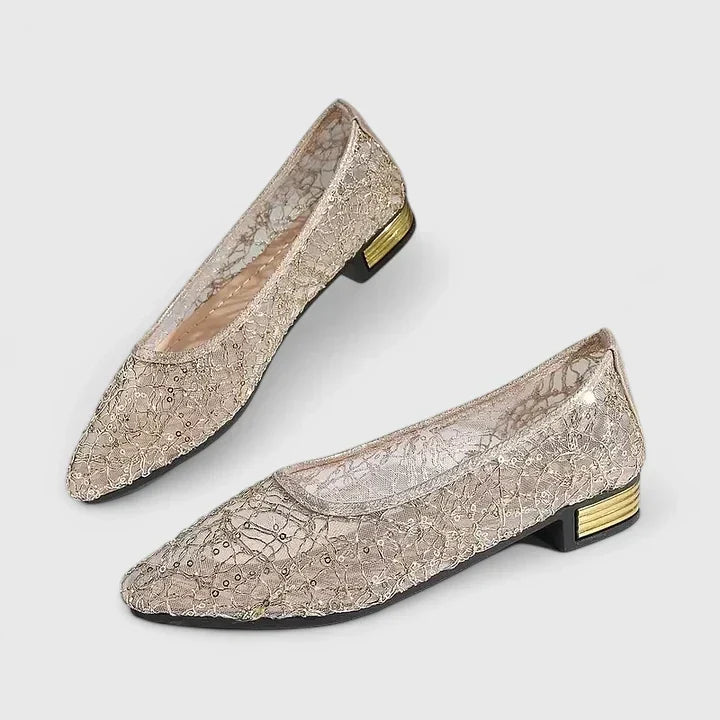 Women's Ballet Flats | Pointed Toe Lace Mesh Slip-On Low Heel