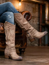 Women's Knee High Boots | Round Toe Buckle Strap Zipper