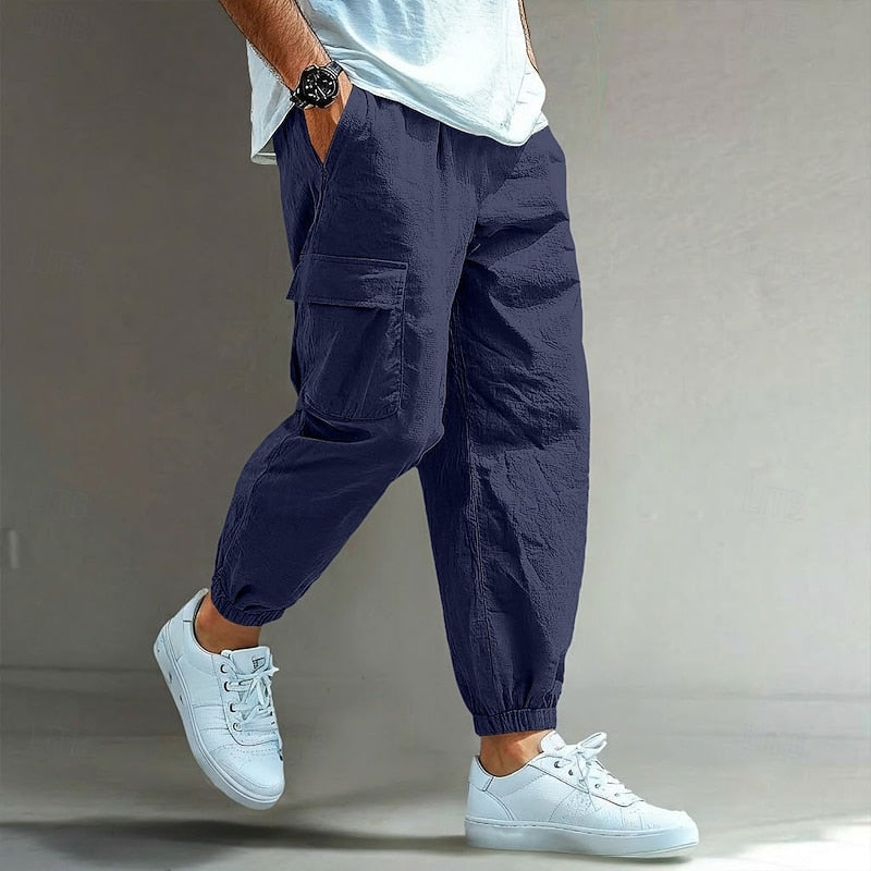 Men's Cargo Pants | Relaxed Fit Drawstring Elastic Cuffs
