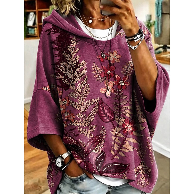 Women's Comfy Hoodie | Floral Print Hooded Oversized Fit