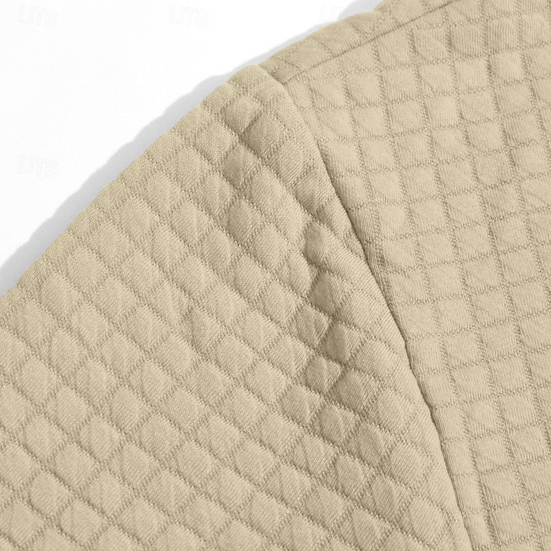 Men's Polo Hoodie | Textured Knit Hood Drawstring Pockets