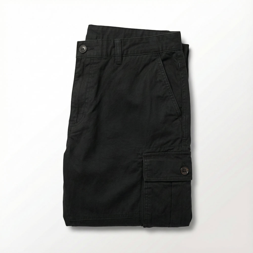 Men's Black Cargo Pants | Slim Fit Elastic Waist Cotton