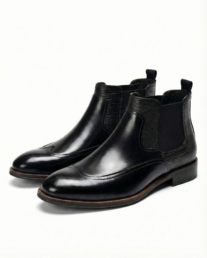 Dress Chelsea Boots For Men | Round Toe Leather Elastic Gore