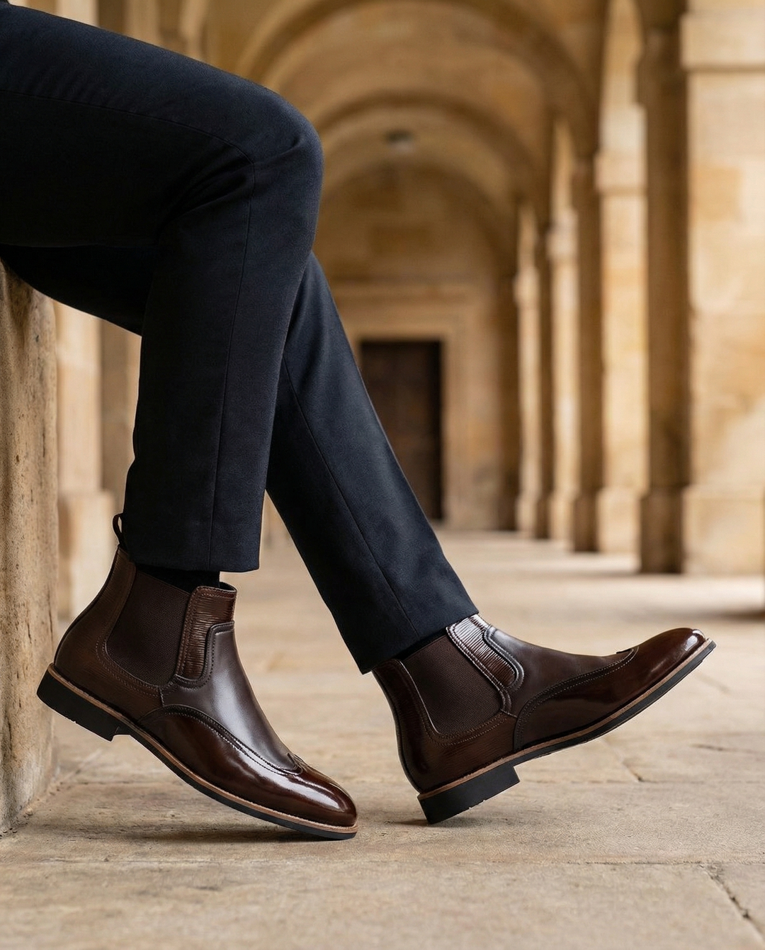 Dress Chelsea Boots For Men | Round Toe Leather Elastic Gore