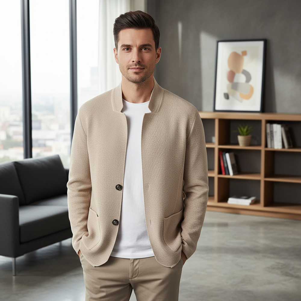 Men's Cardigan | Knit Notched Collar Button Closure Long Sleeve