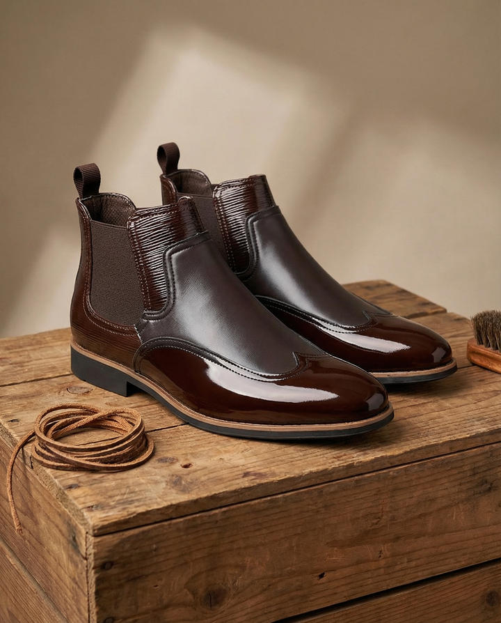 Dress Chelsea Boots For Men | Round Toe Leather Elastic Gore