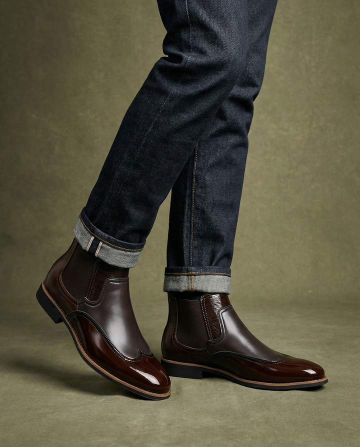 Dress Chelsea Boots For Men | Round Toe Leather Elastic Gore
