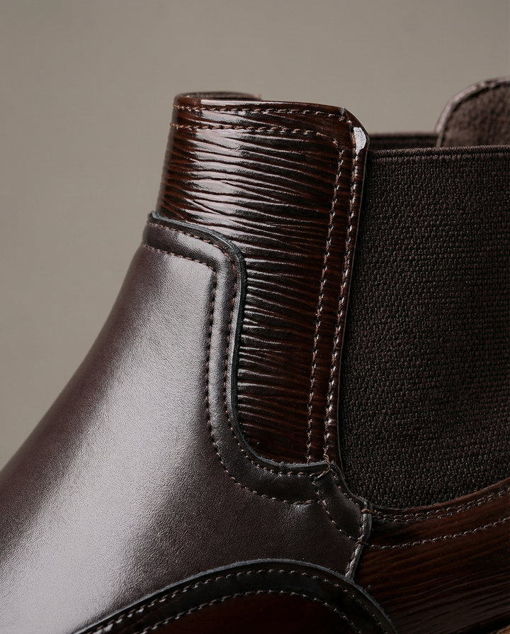 Dress Chelsea Boots For Men | Round Toe Leather Elastic Gore