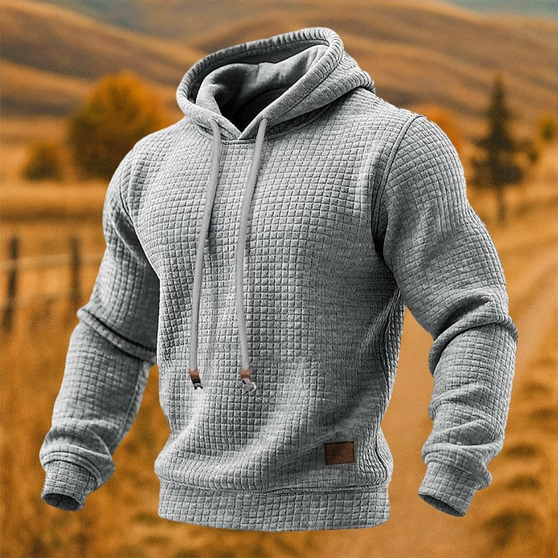 Men's Polo Hoodie | Textured Knit Drawcord Hood Relaxed Fit