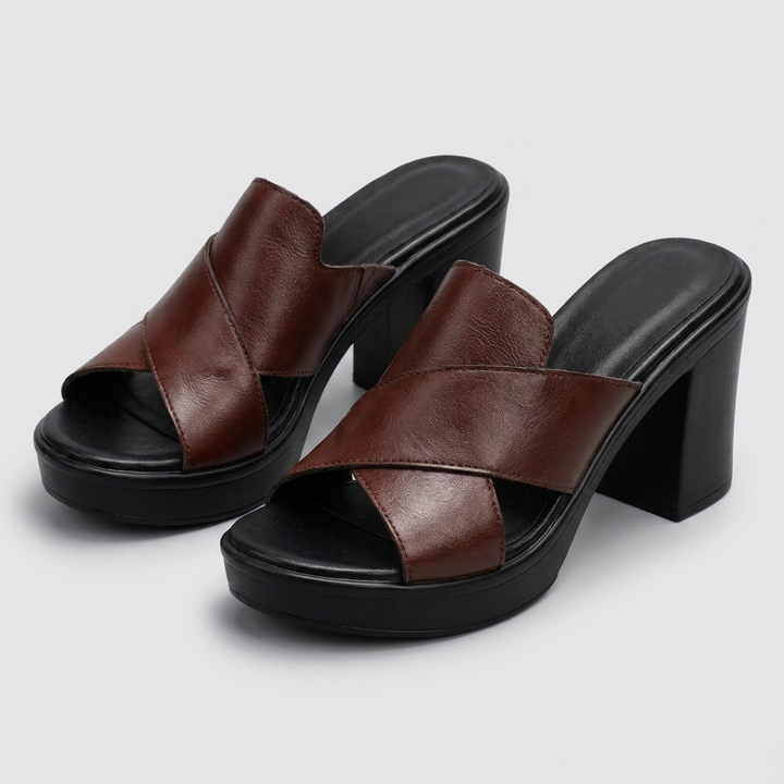 Black Heels For Women | Open Toe Block Heel Crisscross Platform