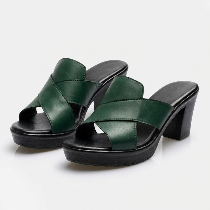 Black Heels For Women | Open Toe Block Heel Crisscross Platform