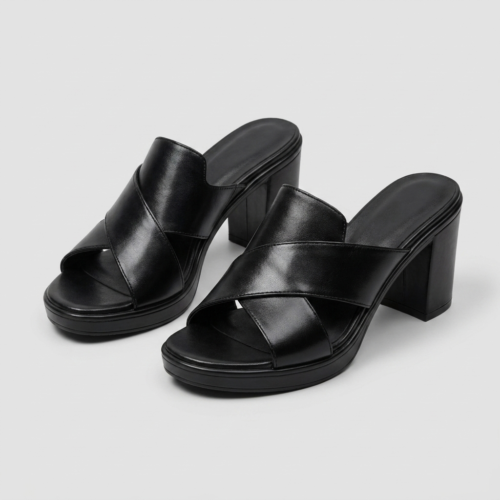 Black Heels For Women | Open Toe Block Heel Crisscross Platform