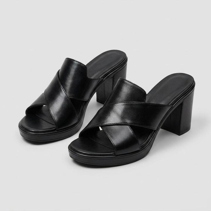 Black Heels For Women | Open Toe Block Heel Crisscross Platform