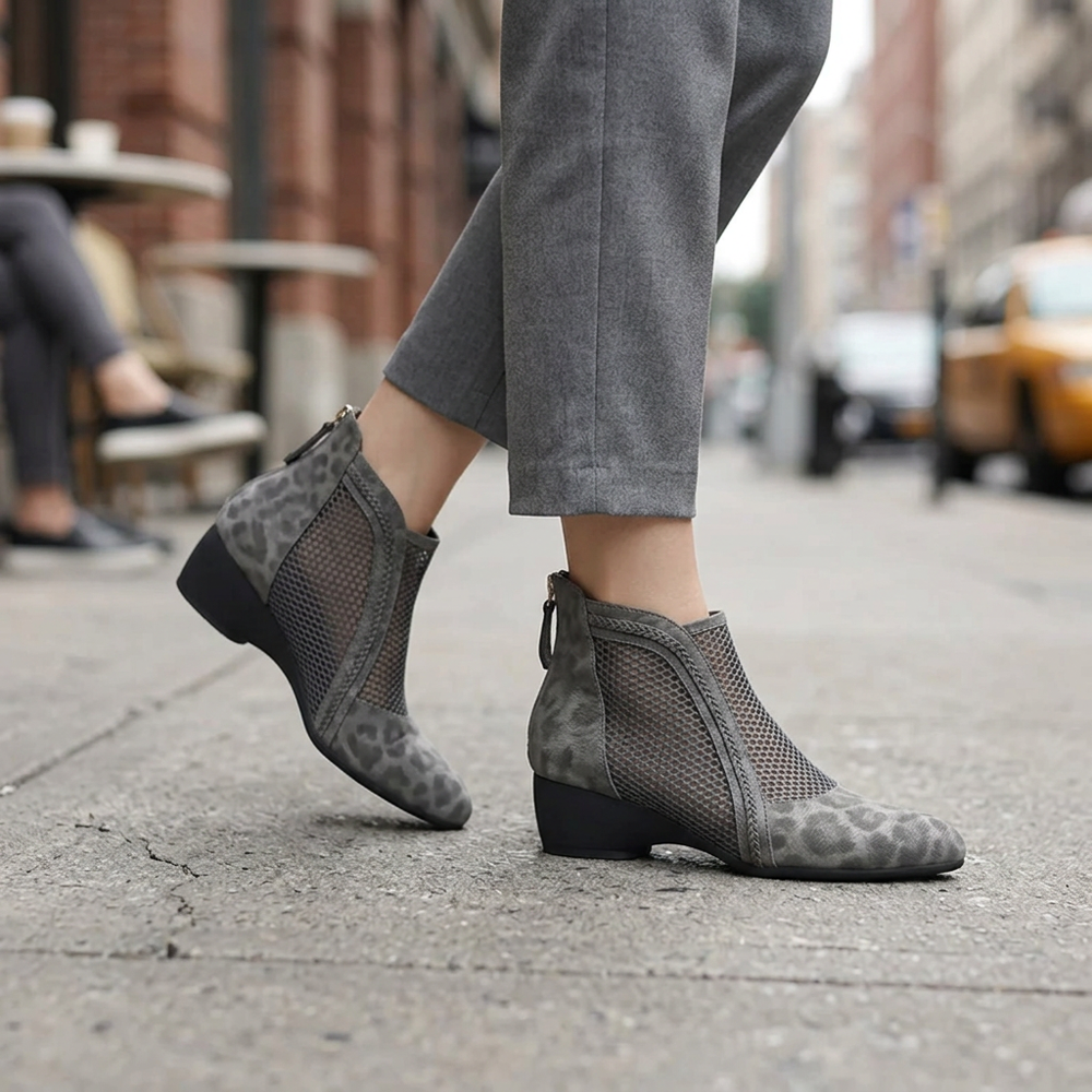 Women's Work Boots | Mesh Ankle Block Heel Side Zip
