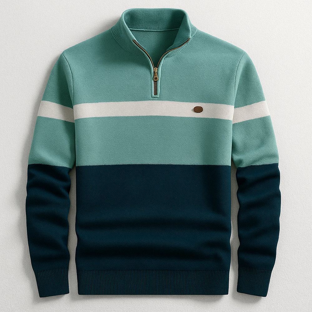 Men's Quarter Zip Sweater | Mock Neck Knit Color Block Long Sleeve