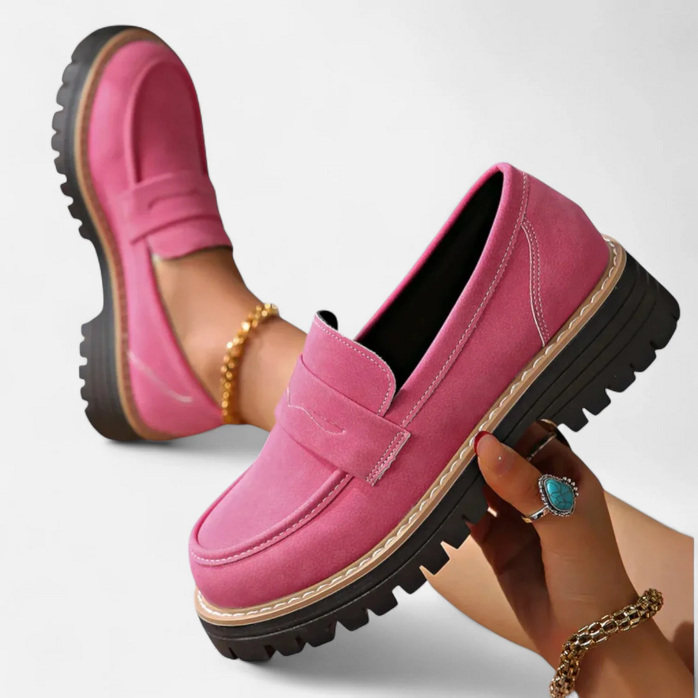 Women's Loafers | Round Toe Chunky Sole Suede Slip-On