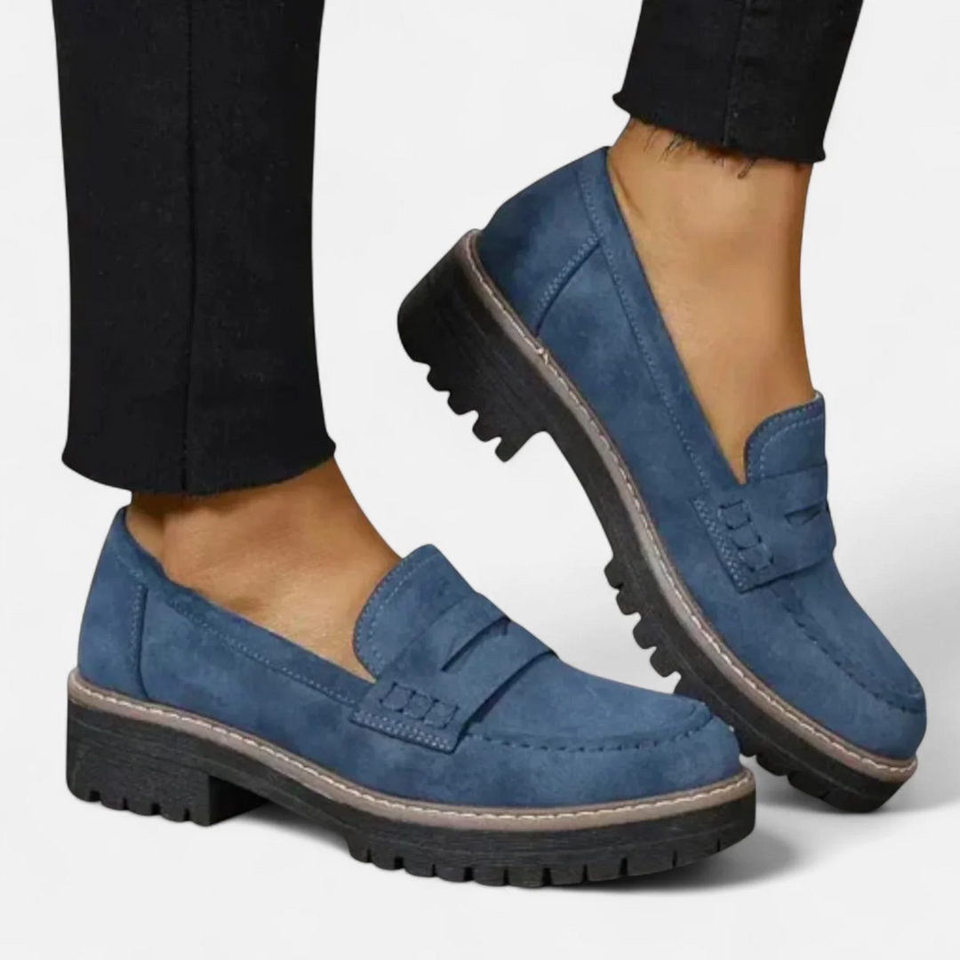 Women's Loafers | Round Toe Chunky Sole Suede Slip-On